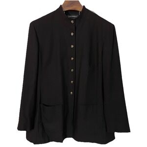 Vtg Lauren Ralph Lauren Black Button up Blazer Mandarin Military Patch Pocket 18